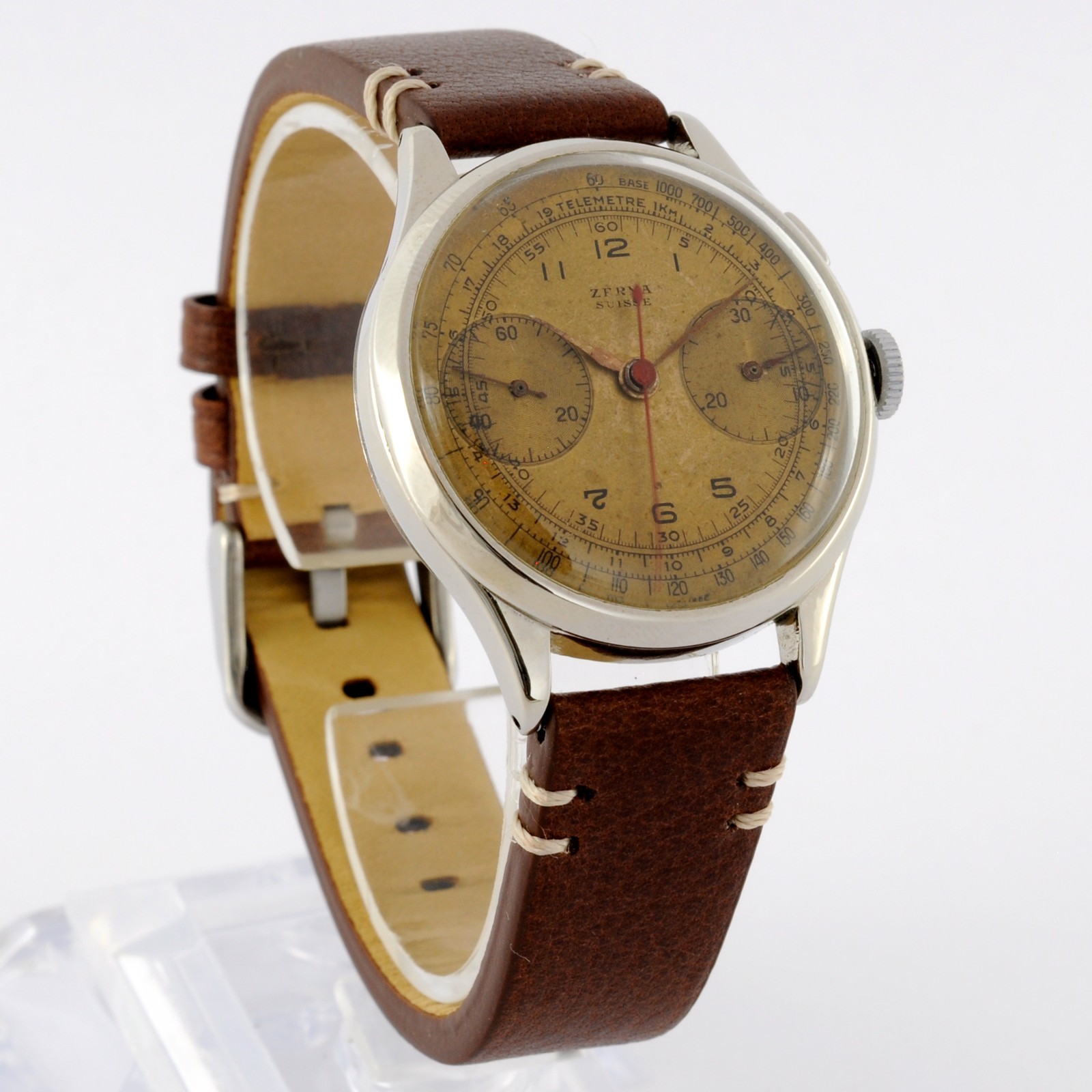 SWISS CHRONOGRAPH VALJOUX 22 MANUAL WIND ST STEEL WATCH W/ ORIGINAL VINTAGE DIAL