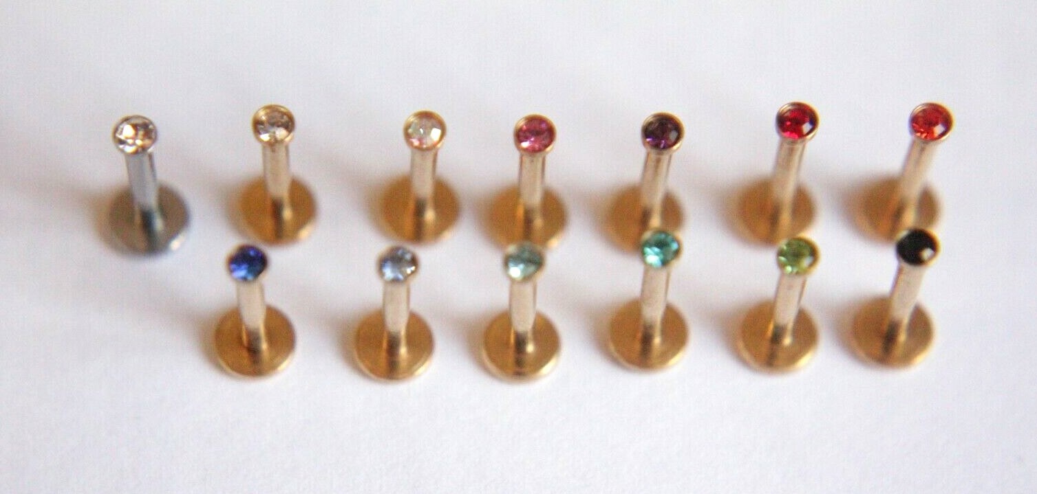 1 5 10pcs Internally Threaded 16g 18g Labret Bar 2mm Gem Earring Stud Helix Bulk