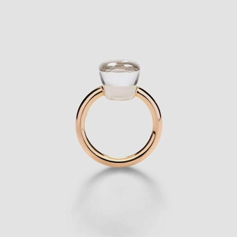 925 Silver White Topaz Ring , Elegant Wedding Jewelry ,Nudo Goald Plated
