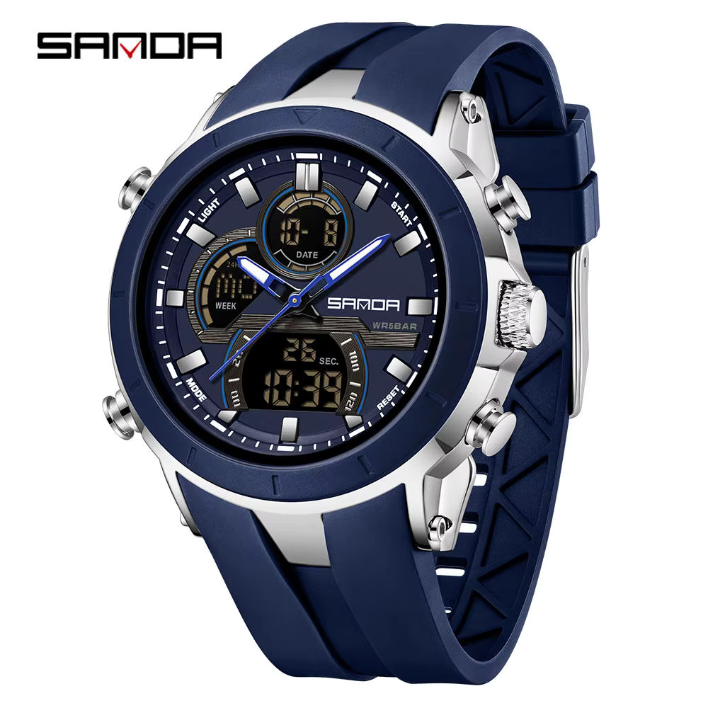 SANDA 6279 Hot Sale Digital Watch for Man Dual Display Large Dial Auto Date Lumi