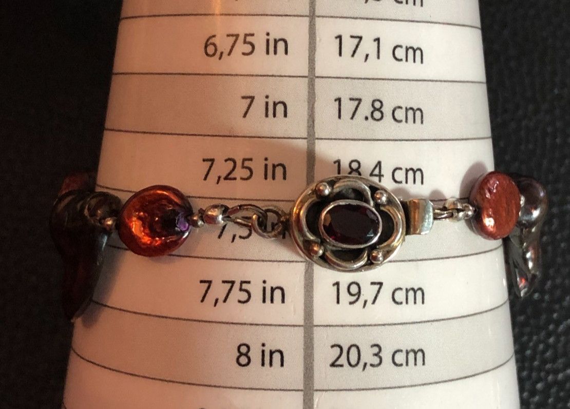 Sterling Silver FRESHWATER PEARL Bracelet RED BURGUNDY Garnet 925 7.5″ 3393