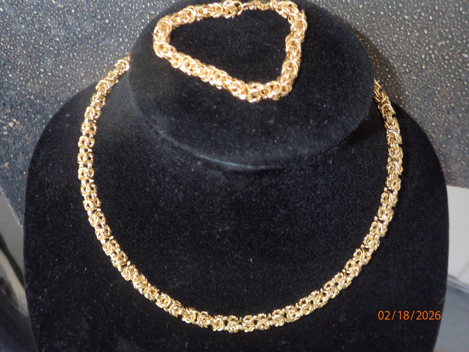 Bellezza 18k gold layrd Bronze Byzantine Necklace & Bracelet 2-piece Set 7″ 18″