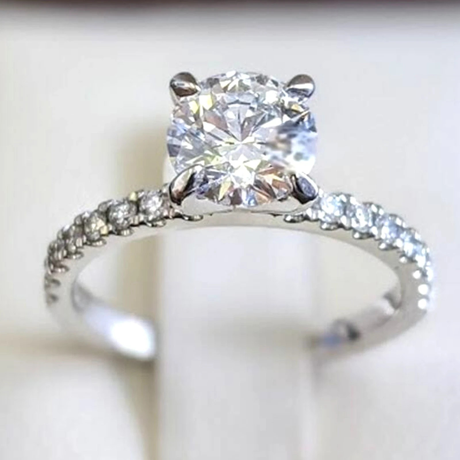 IGI Certified Diamond Ring Lab Grown Women Round Cut 14k White Gold 3 Ct VVS EF