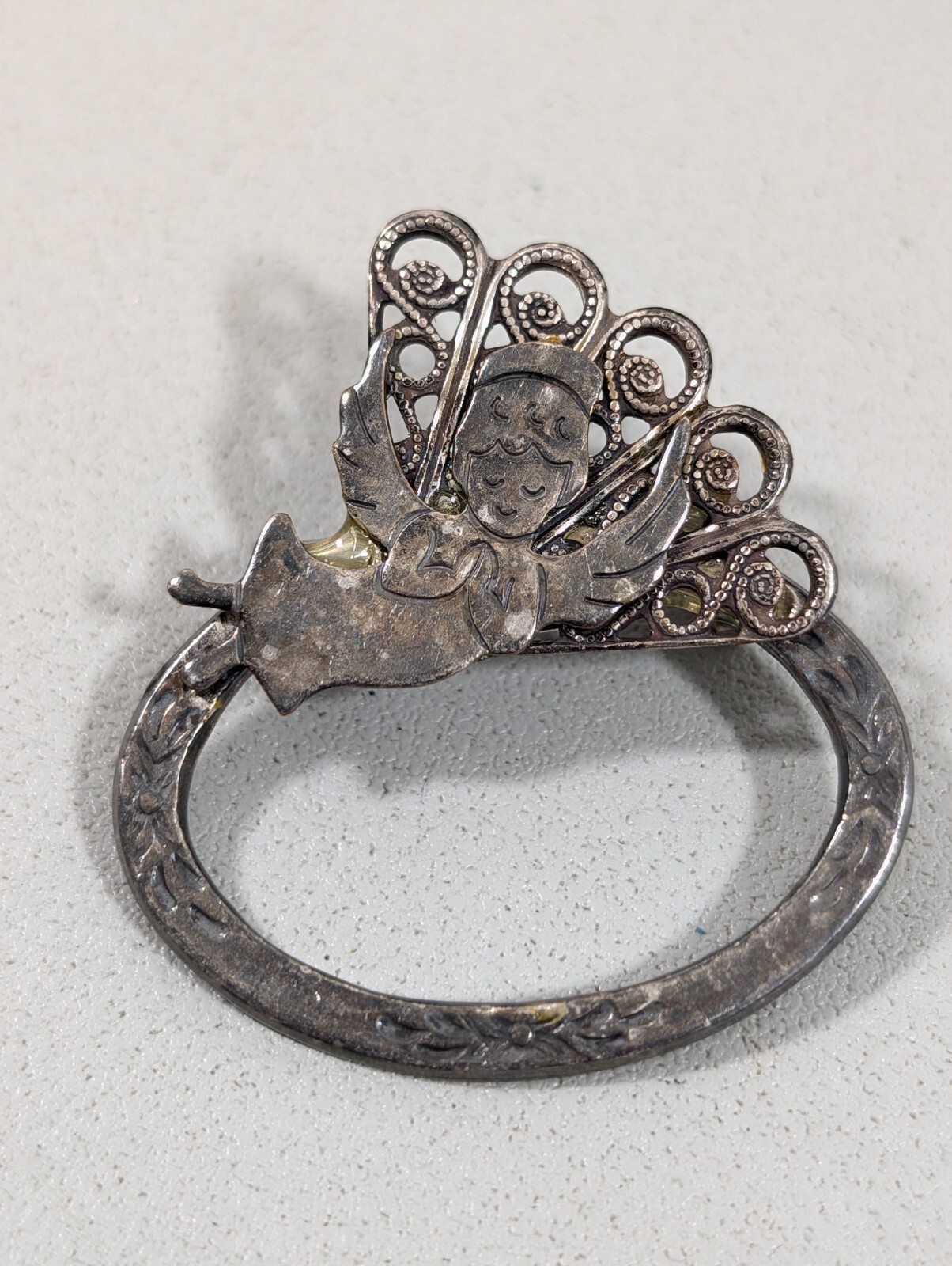 Kats Creations Silver Tone Angel Oval Brooch Pin