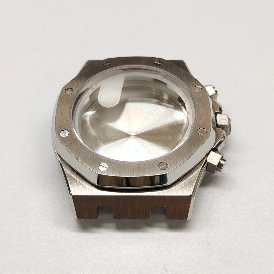 41mm Octagon Stainless Watch Case+Strap for vk63 Movement 31.8mm Dial Parts