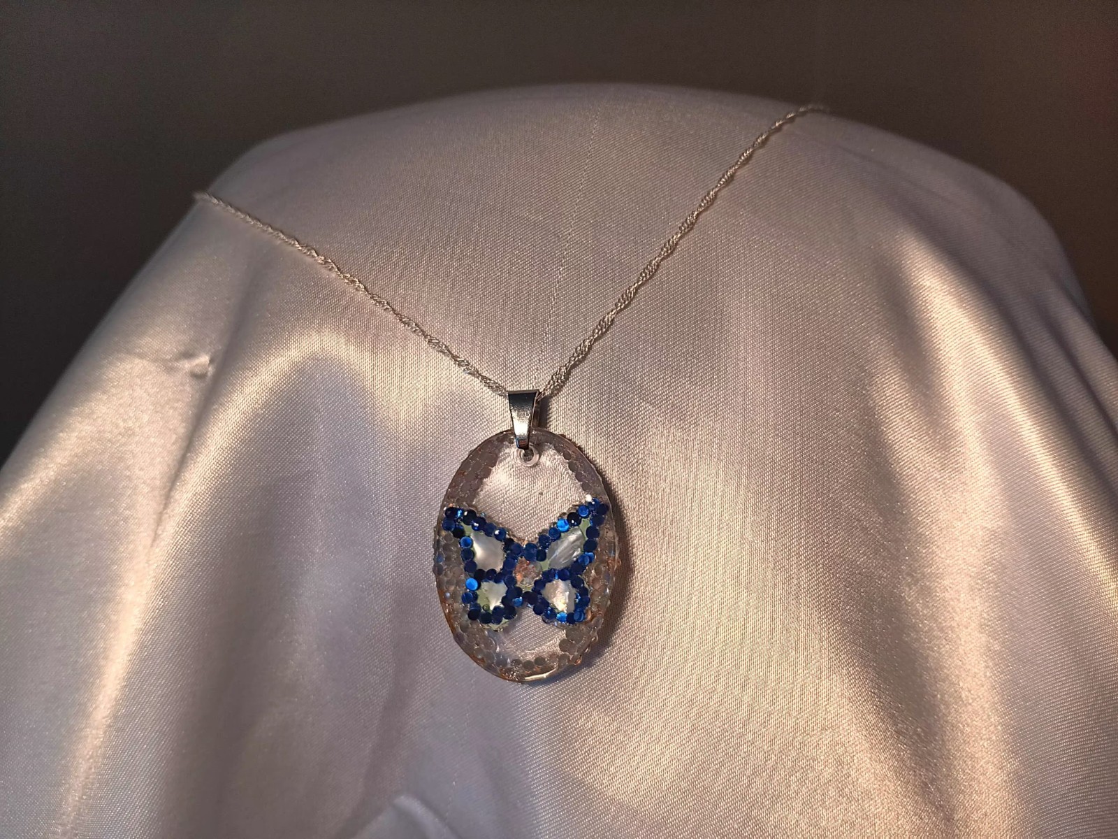Crystal Butterfly Pendant Necklace, Reversible, Mother of Pearl – Perfect Gift!