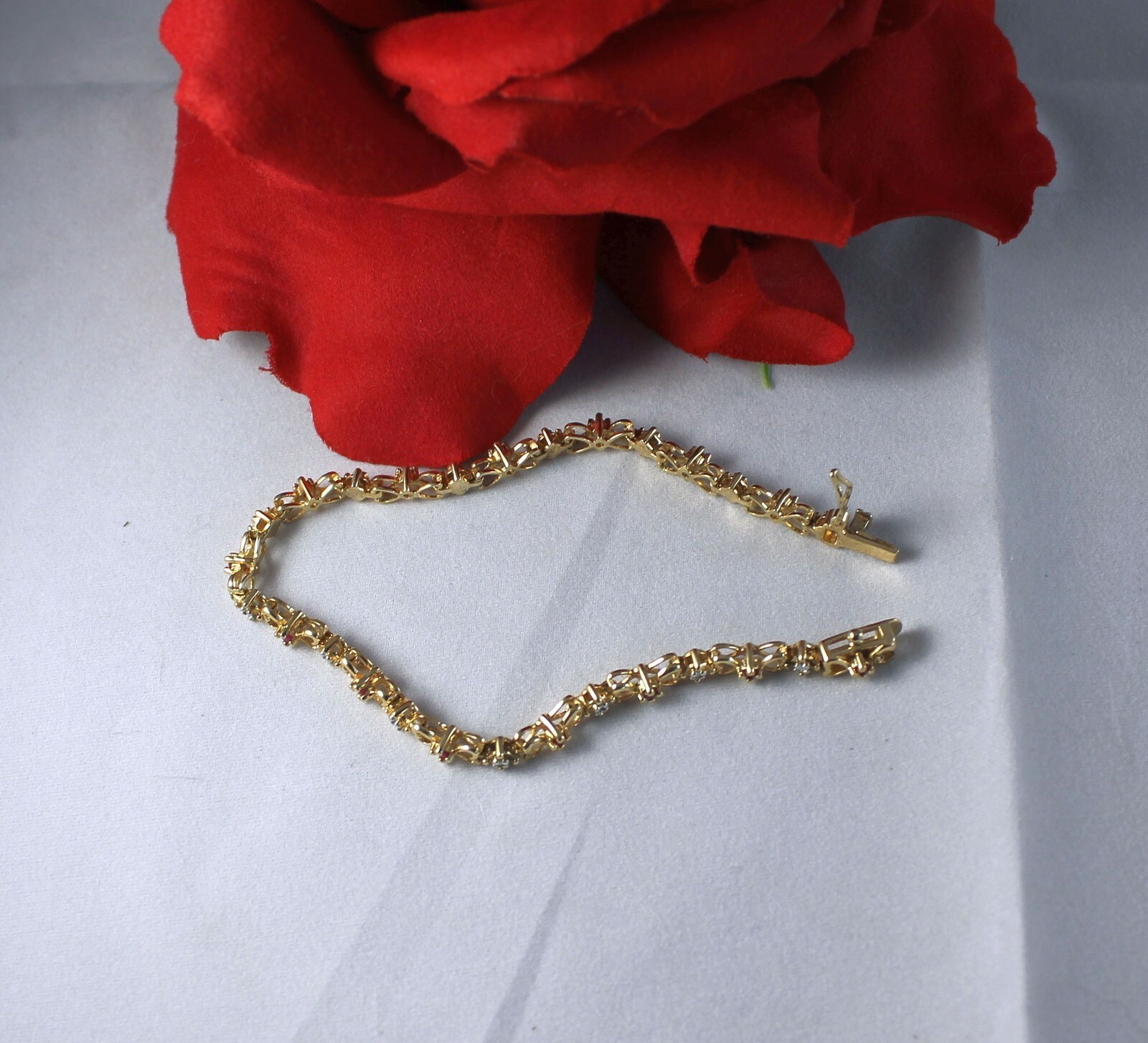 Sterling Silver Vermeil Ornate Pink White Tennis Bracelet 7.83g CAT RESCUE