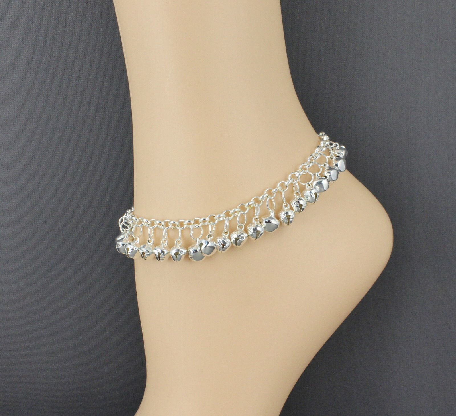 silver jingle bells adjustable anklet ankle bracelet belly dancer 8-10″ long