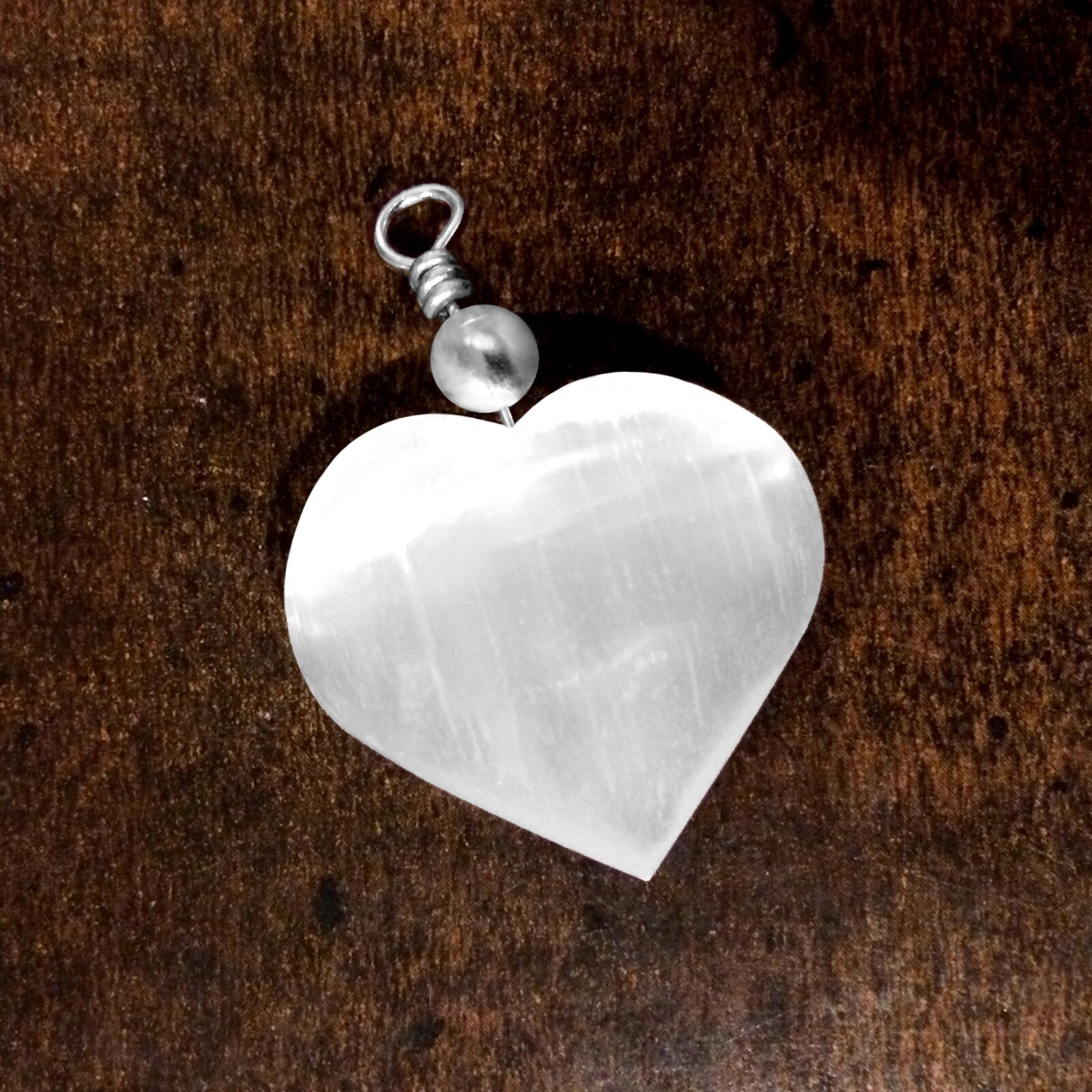 Selenite Crystal Heart Pendant Chakra Love Stone Sterling Silver Necklace CHARGE