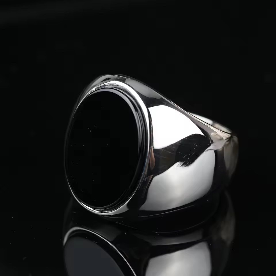 Men’s Ring High Quality 316L Stainless Steel Gold Silver Color Black Onyx Oval