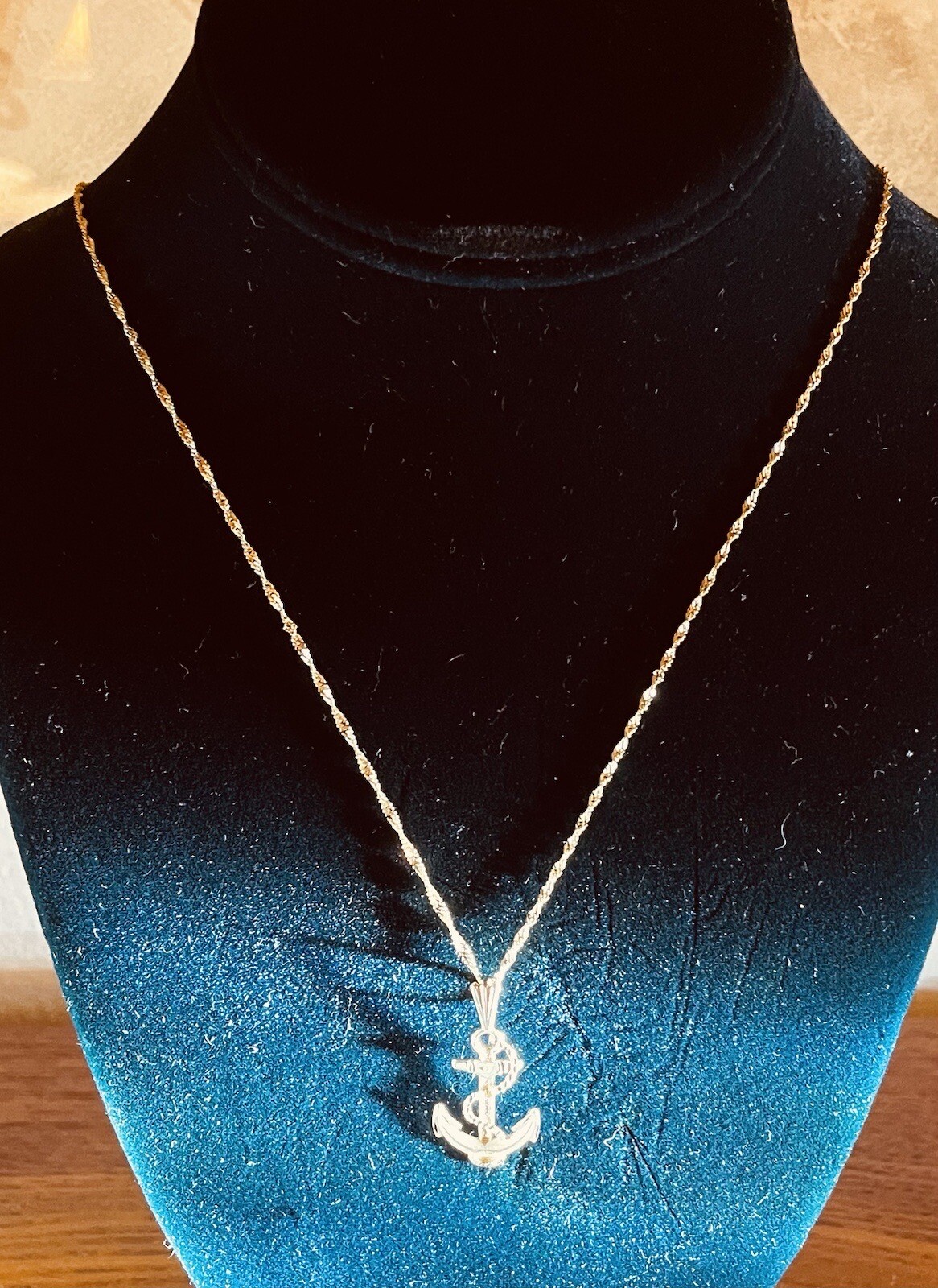 14k Solid Gold Anchor – Cross Pendant With A 14k Gold Singapore Chain 21.5”Long