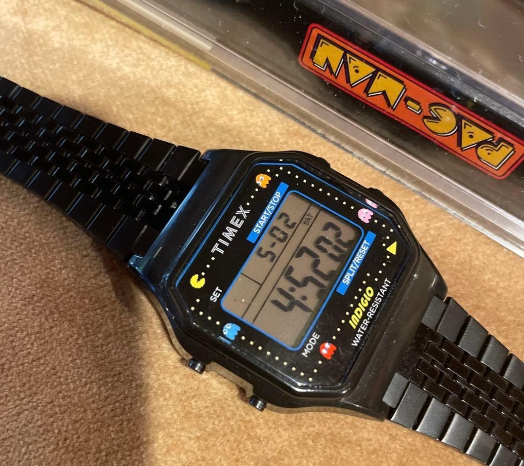 Timex T80 Pac-Man 40th Anniversary Black Digital Watch Retro Limited Used Japan