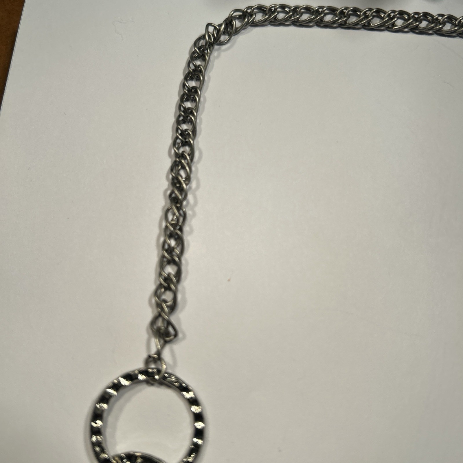 Women’s Silver Hoop Chains Necklace 28” Loops Circles Overhead No Clasp Wear NEW