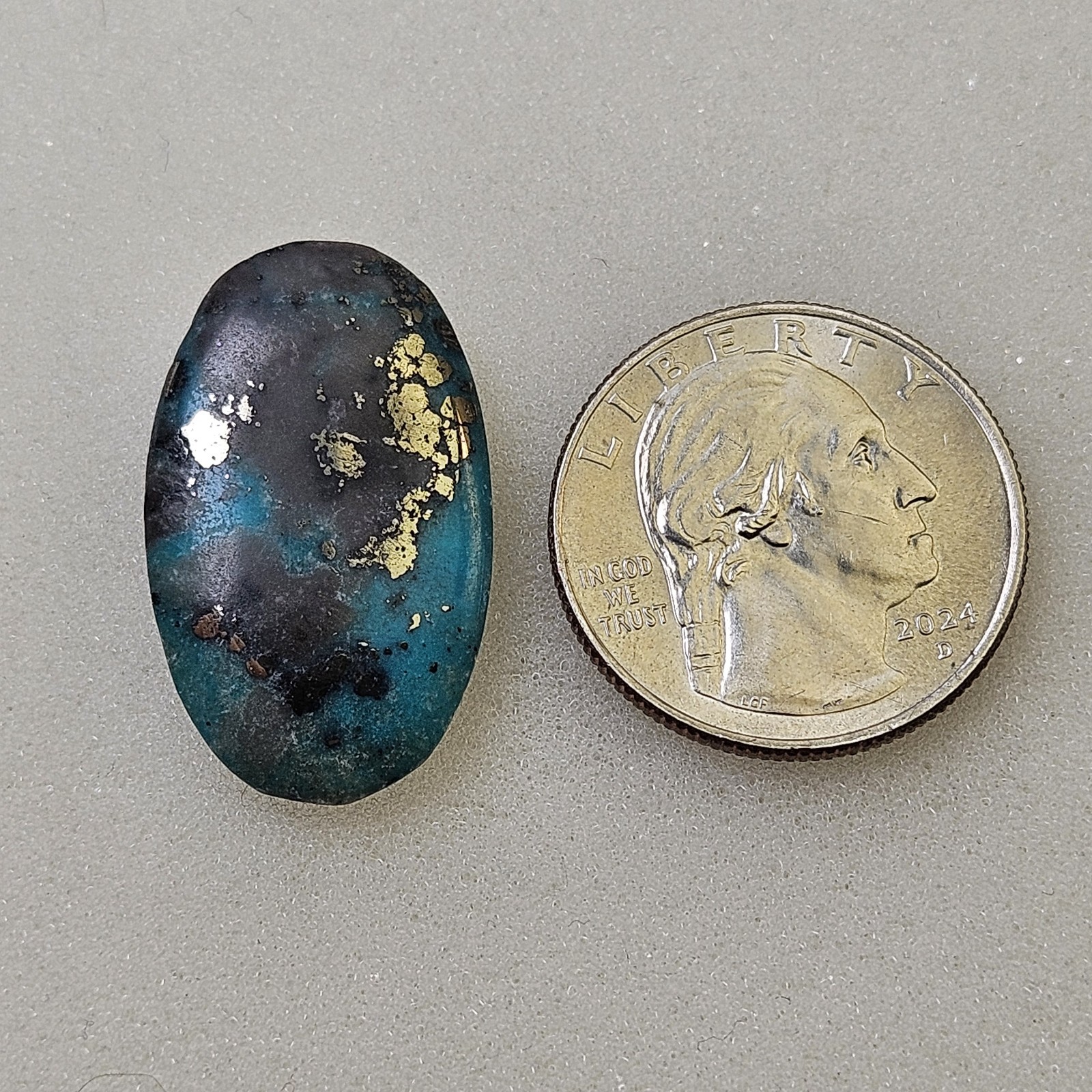Stunning Persian Turquoise Freeform Cabochon With Pyrite Oval Shape 22.4 Carats