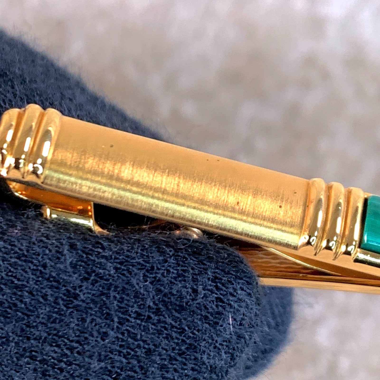 Vintage Dunhill Cufflinks & Tie Bar Clip Cylinder Malachite Gold Finish w/Box