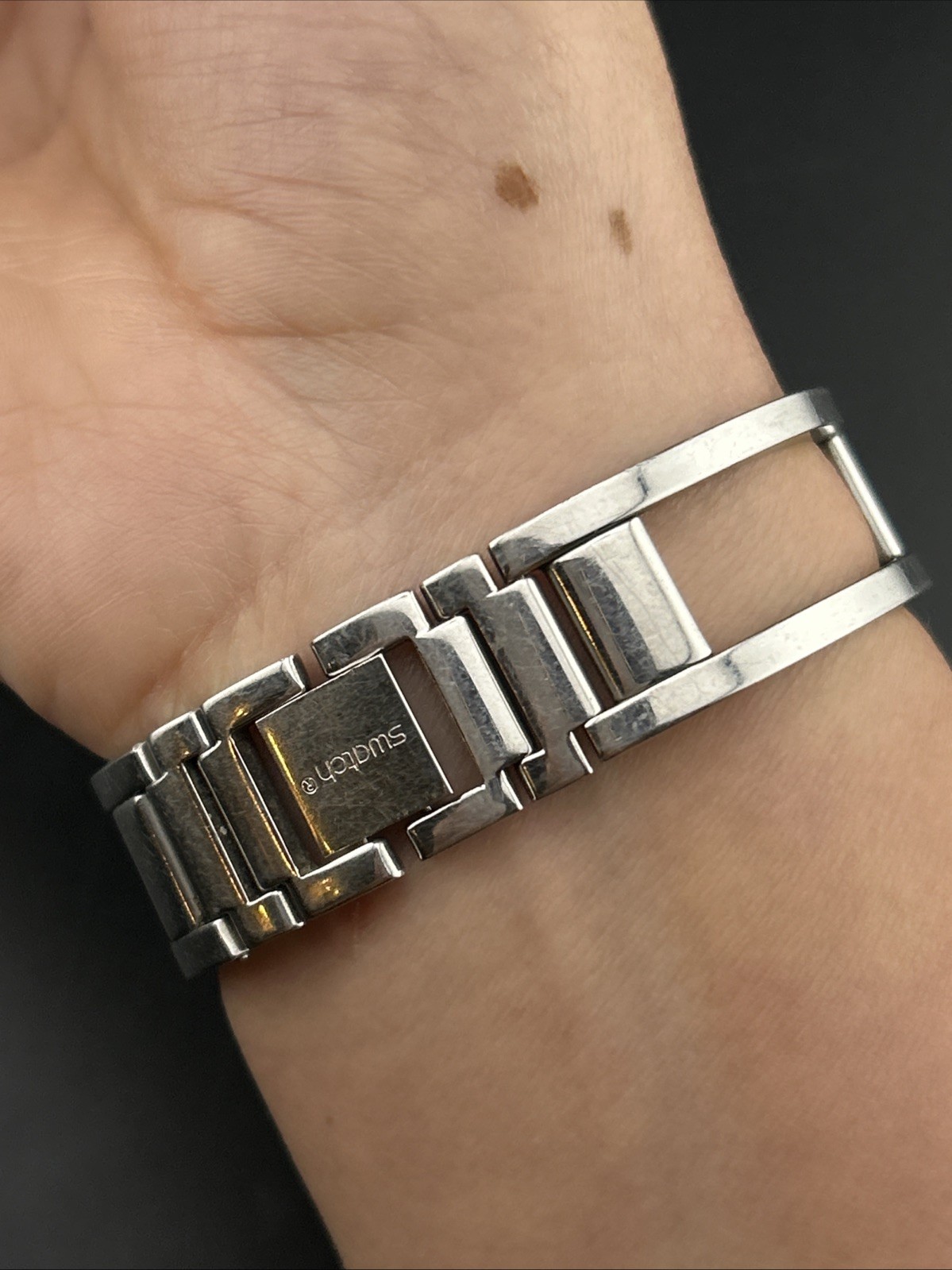 Swatch Irony Swiss Ladies Stainless Steel Watch Running Wristwatch Bezel SS Brac