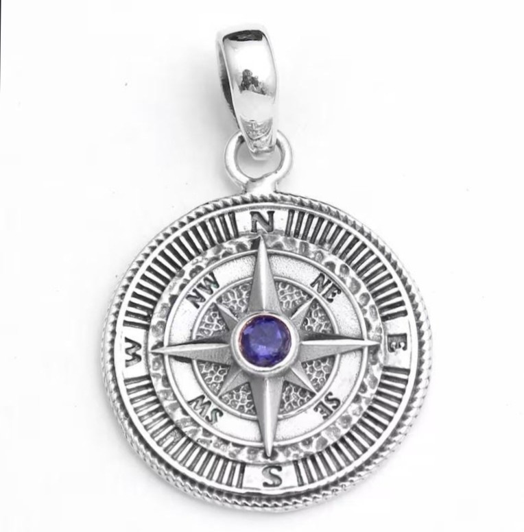 Pure Brass Nautical Compass Pendant Purple Amethyst Handmade Gift Jewelry For .
