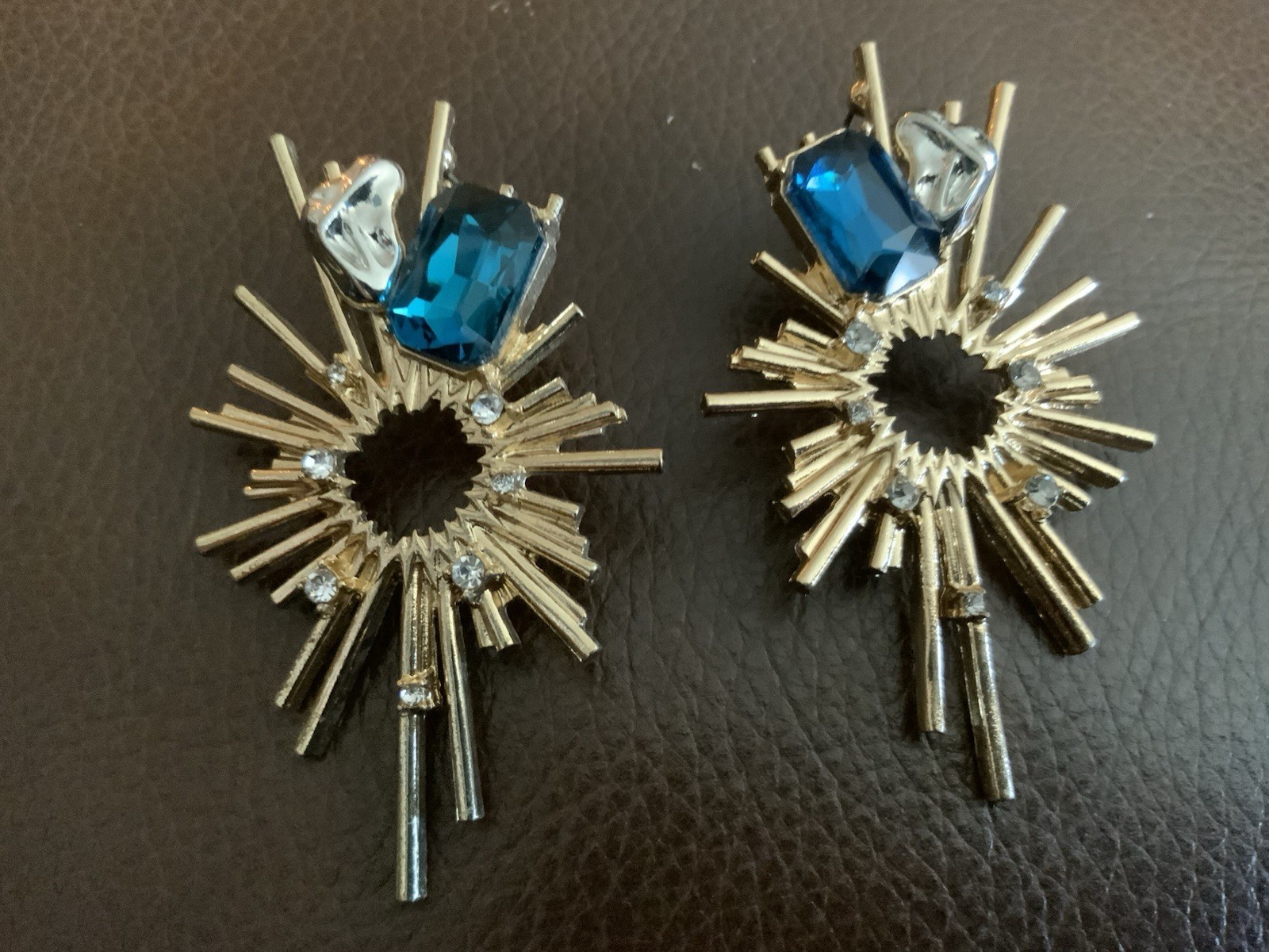 Art Deco Sunburst Earrings Gold CZ Star Museum Modern Molten Sun Boho Art Retro