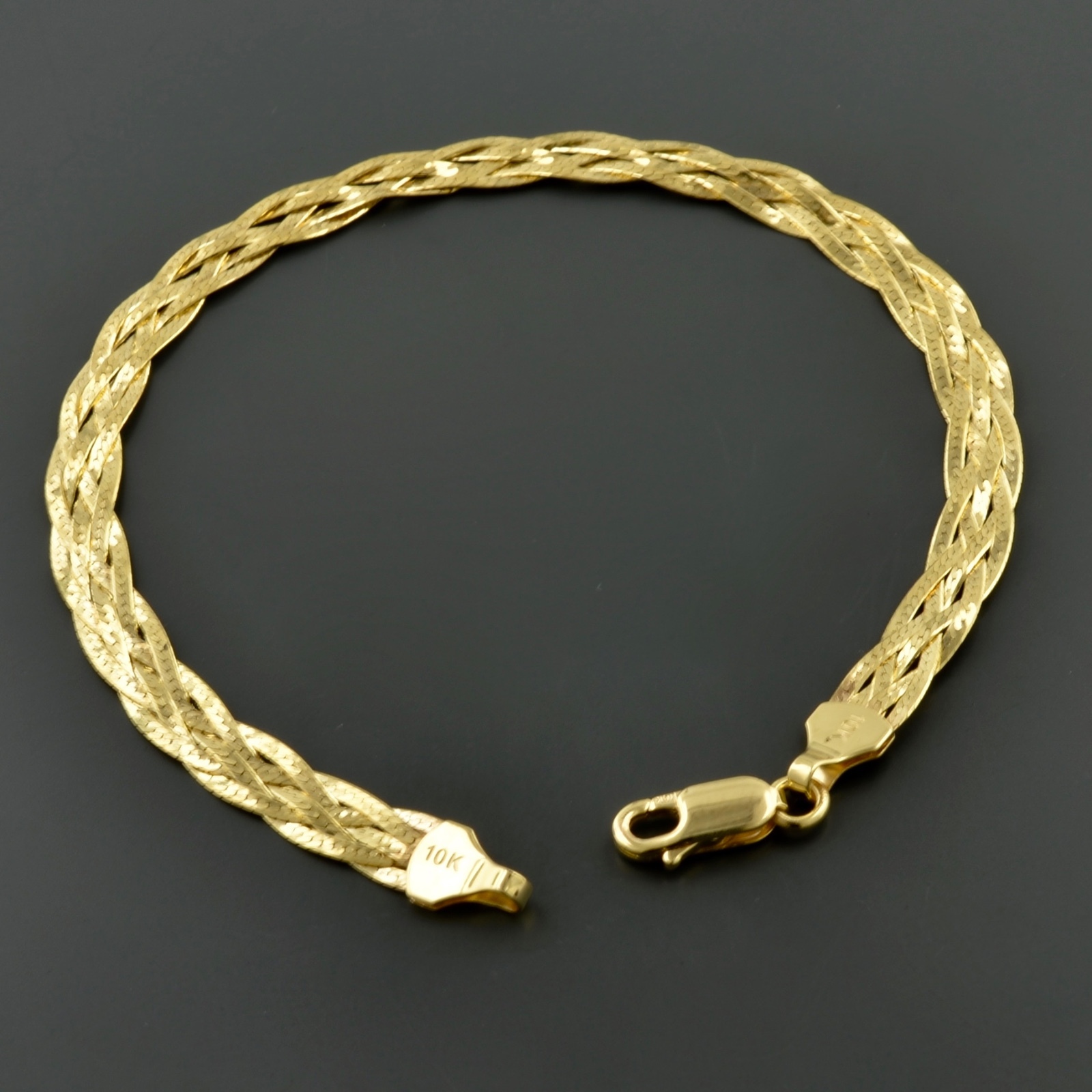 10K 5.7MM WIDE YELLOW GOLD 5 STRAND BRAIDED 7.5 INCH HERRINGBONE BRACELET