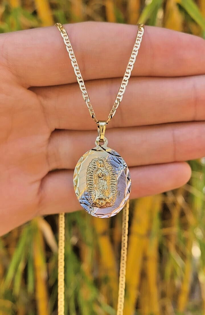Virgem De Guadalupe Necklace Mariner Chain 24″ 14K Gold Filled Jewelry For Mens