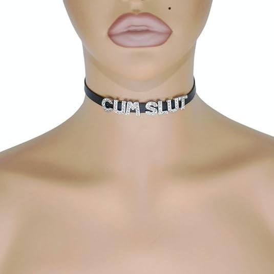 CUM SLUT Rhinestone Collar Choker Necklace For Wife & Girlfriends 17 inches NEW