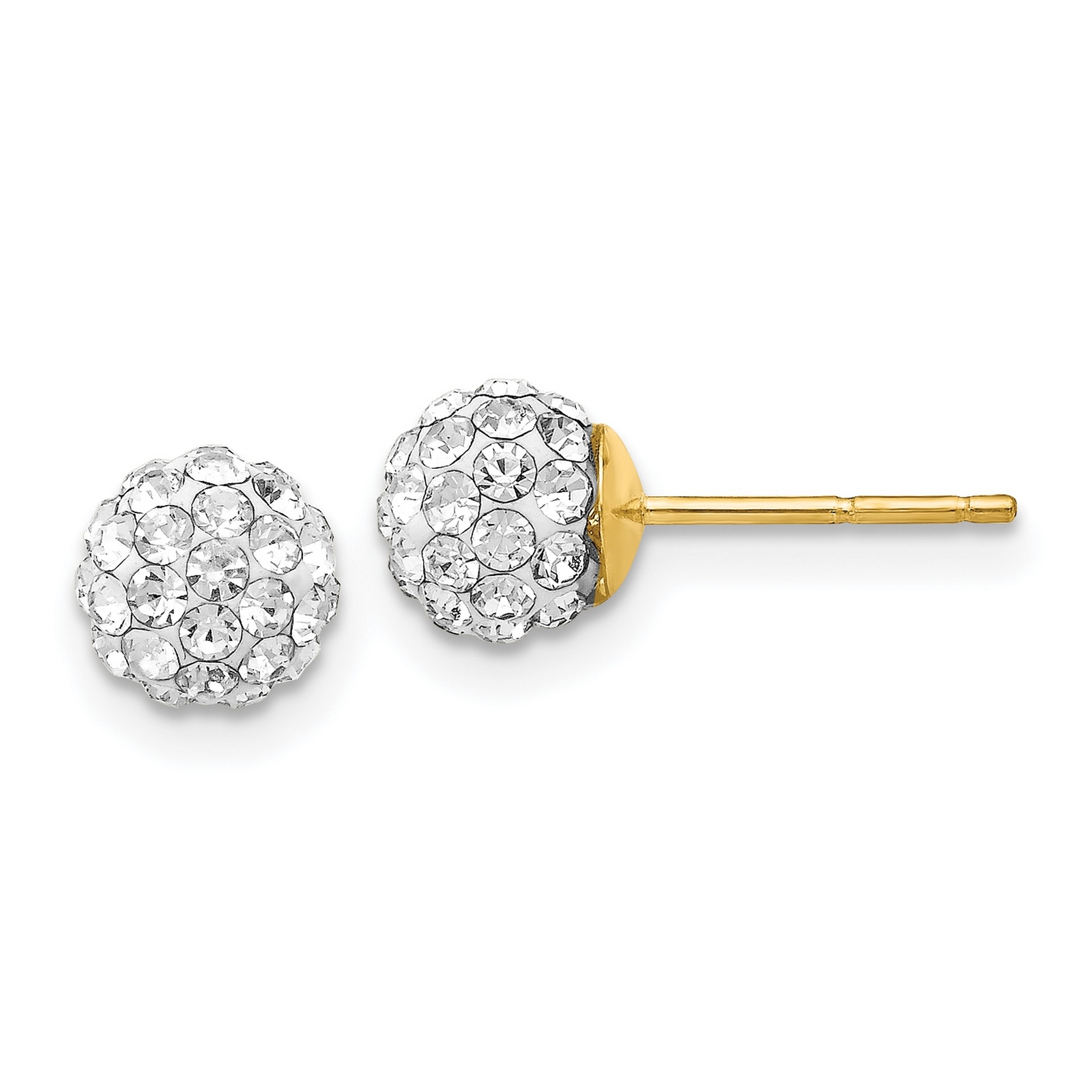 14k Yellow Gold Post 6mm Crystal Ball Earrings