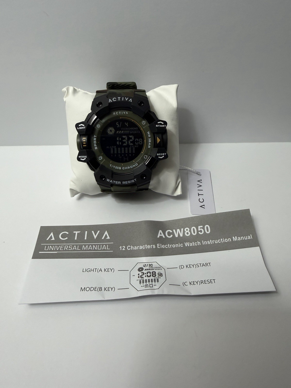 ACTIVA ACW8050 Digital Sport Watch Green/Black Resin Strap Alarm Blue Backlight