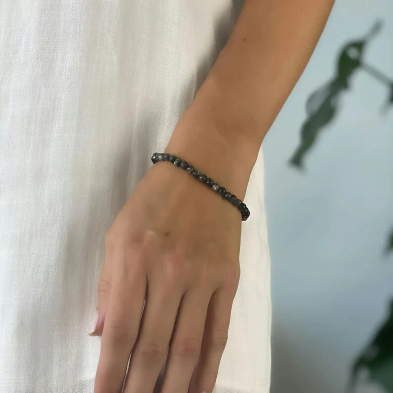 Larvikite Black Labradorite 4mm Round Gemstone Beaded Healing Balance Bracelet
