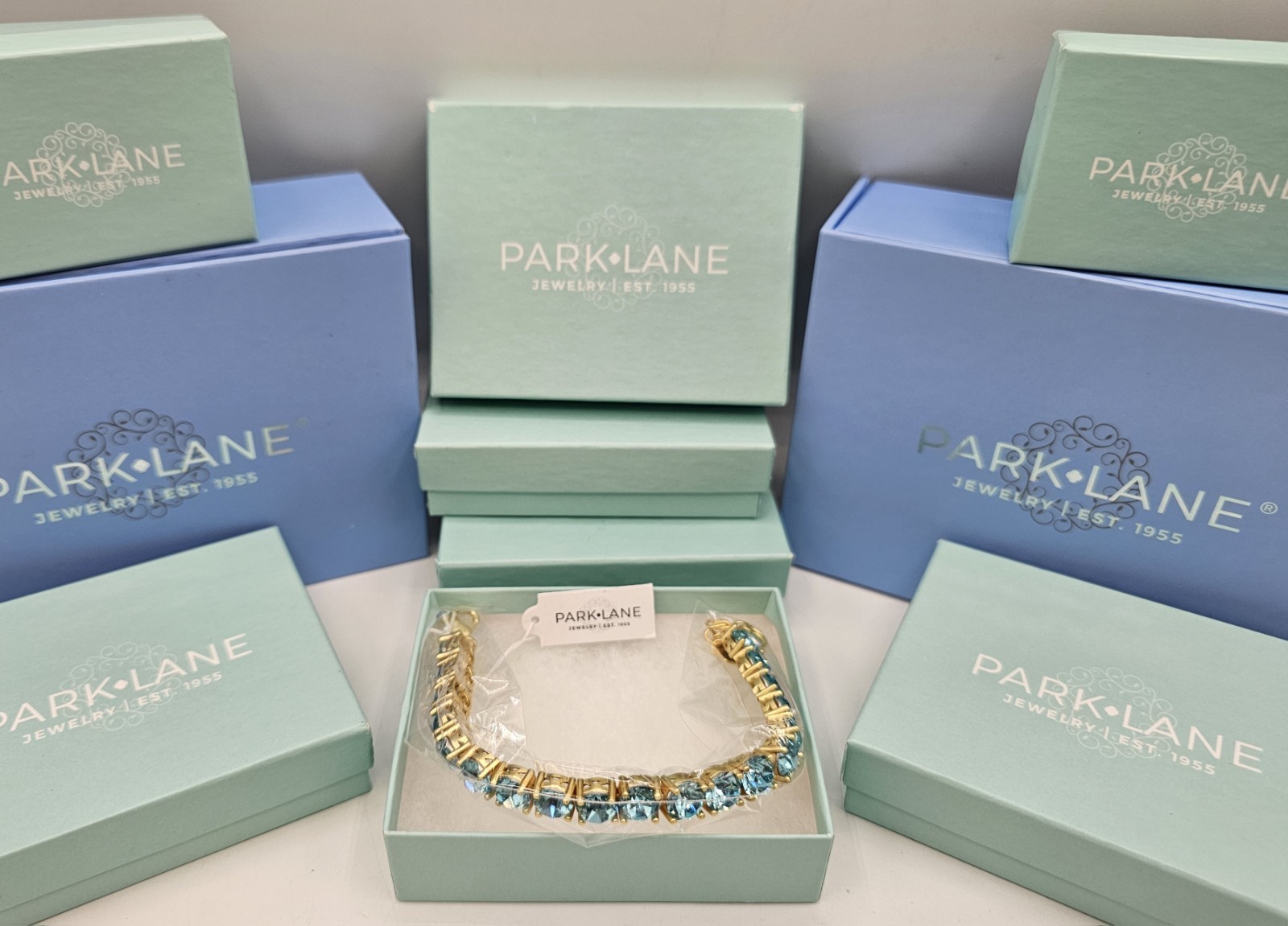 NWT Park Lane Impression Tennis Bracelet w/Turquoise AB Crystals & Gold Jewelry