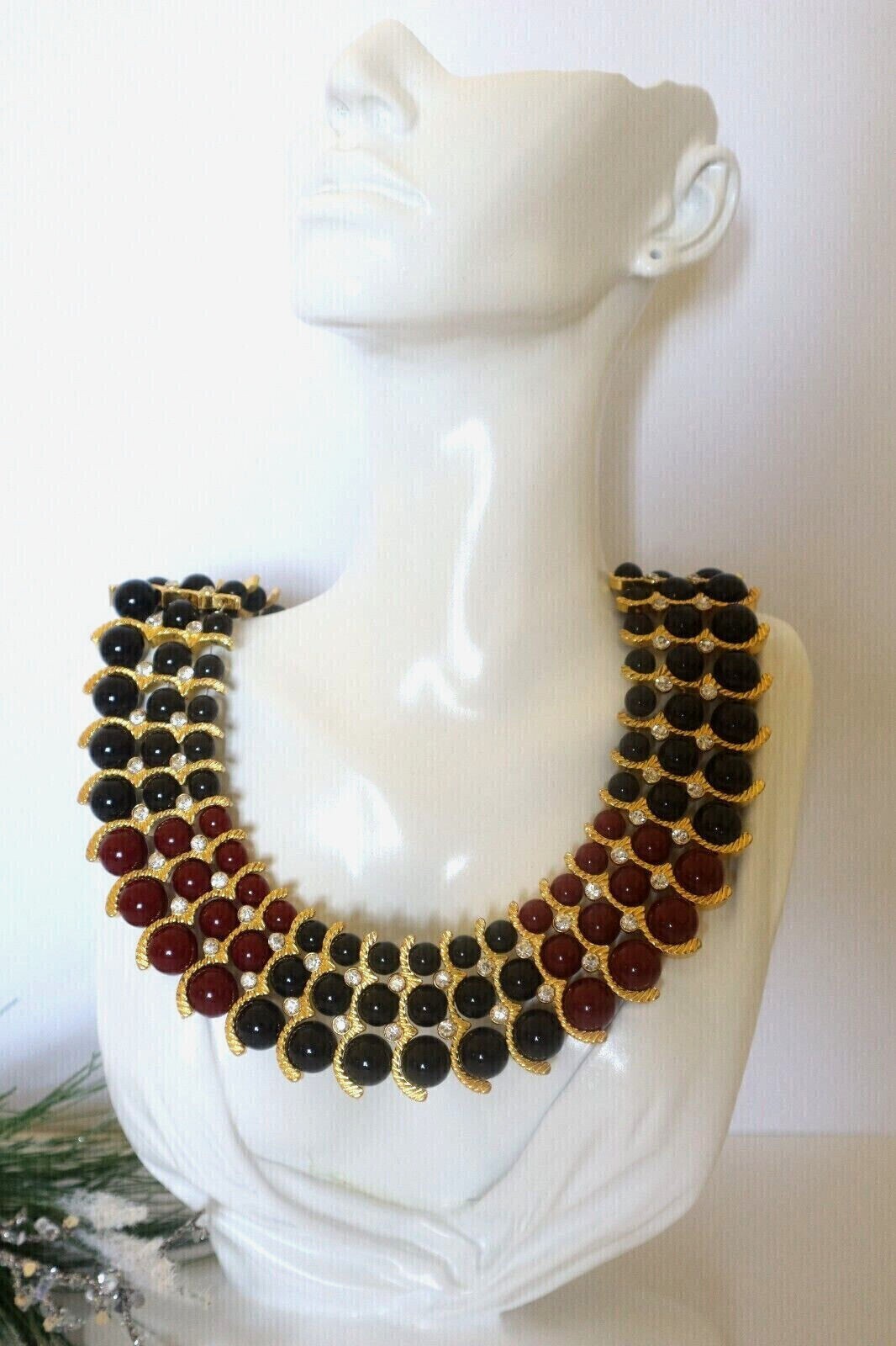 IMAN Rhinestone Collar Necklace Egyptian Style Beaded Gold Plated NEW