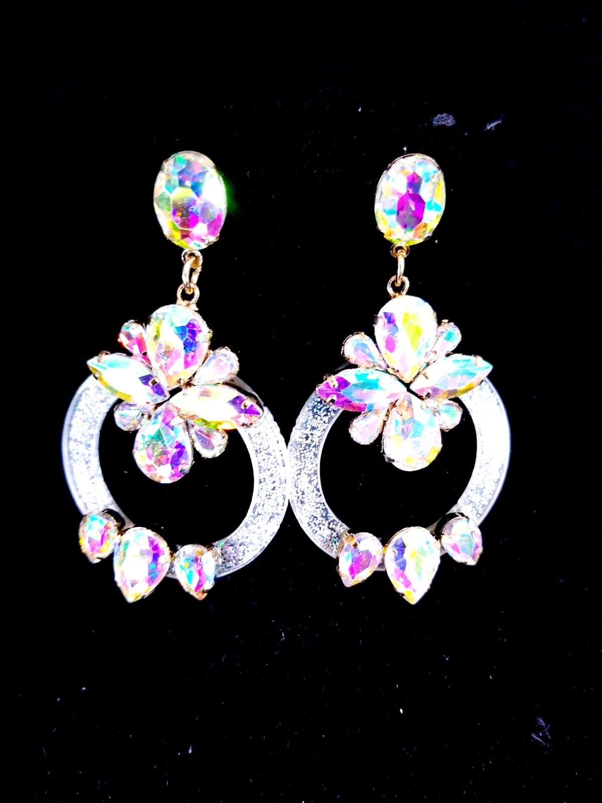 Drop Dangle Chandelier Earrings 3.3 inch AB Rhinestone Acrylic Hoop Pageant Prom