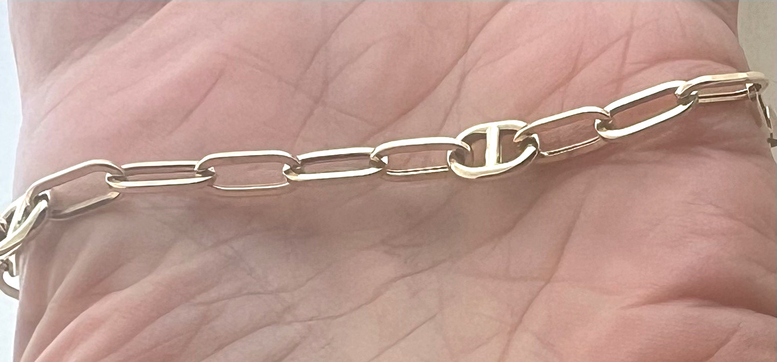 14k Yellow Gold Hollow Paperclip & Marina Link Women’s Bracelet