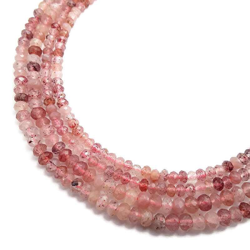 Strawberry Quartz Faceted Rondelle Beads 3x4mm 3x5mm 15.5″ Strand