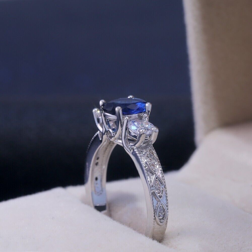Silver Plated 1.9 Ct Simulated Sapphire Incredible Vintage Style Valentine Ring