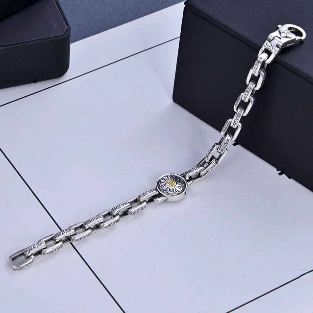 Pure 925 Sterling Silver Chain 8mm Six Words Square Cable Link Bracelet 7-8.7in
