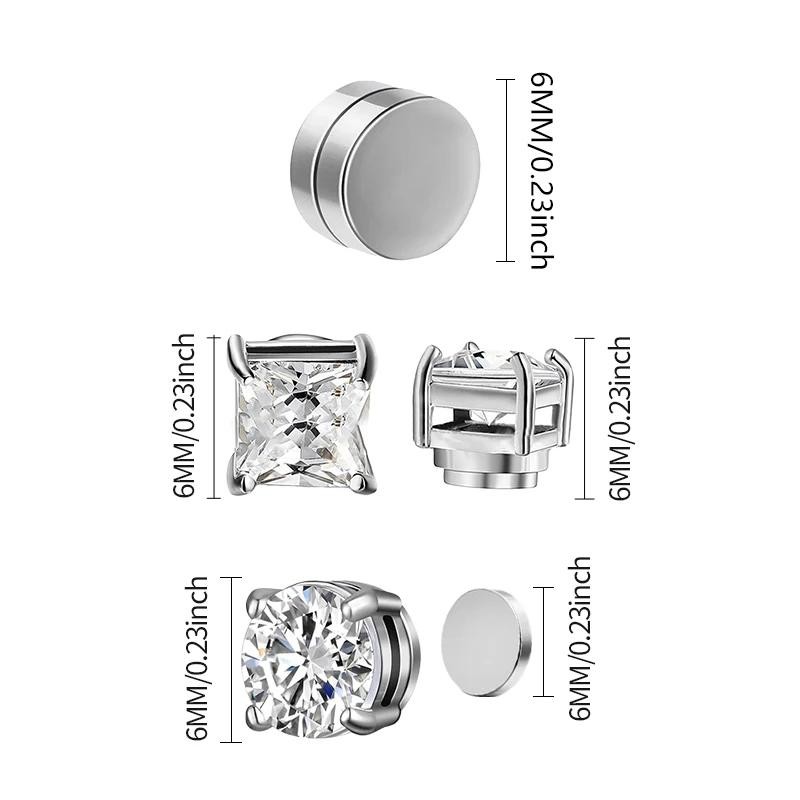 1/3pairs 6mm Crystal Magnetic No-pierce Stainless Steel Stud Earrings for Men Pu
