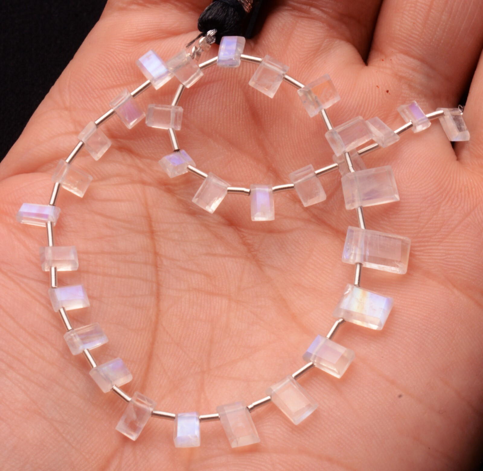 Blue Fire Rainbow Moonstone 5×3 to 7×5 mm Size Baguette Jewelry Making Beads 9″