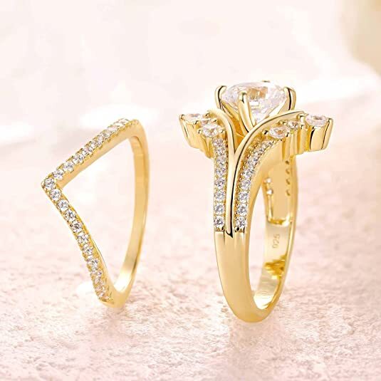 Sparkling Princess Rings for Women Bridal Wedding Ring Set Promise Ring Silver