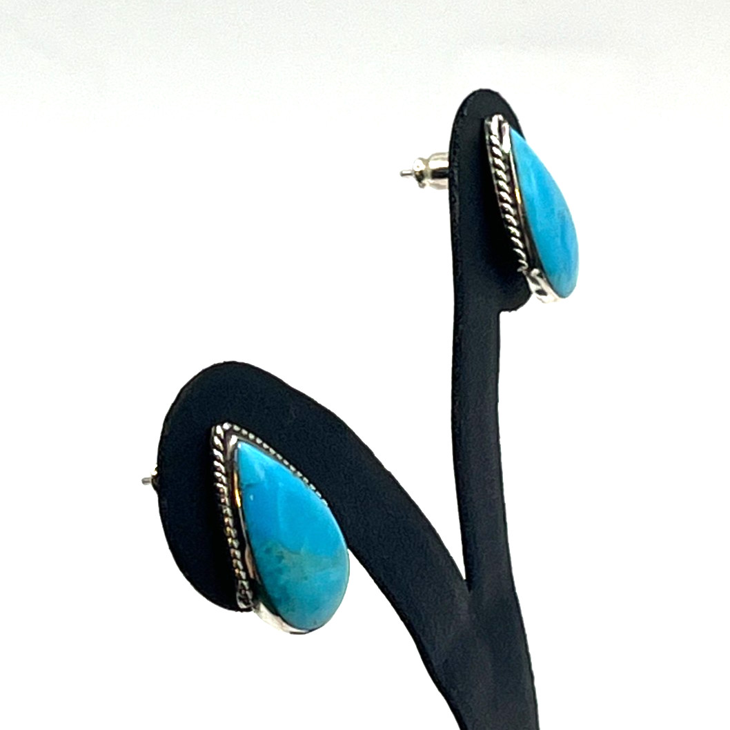 Turquoise Earrings 0.5″ Huggie Teardrop Philippines SW Style Sterling 925