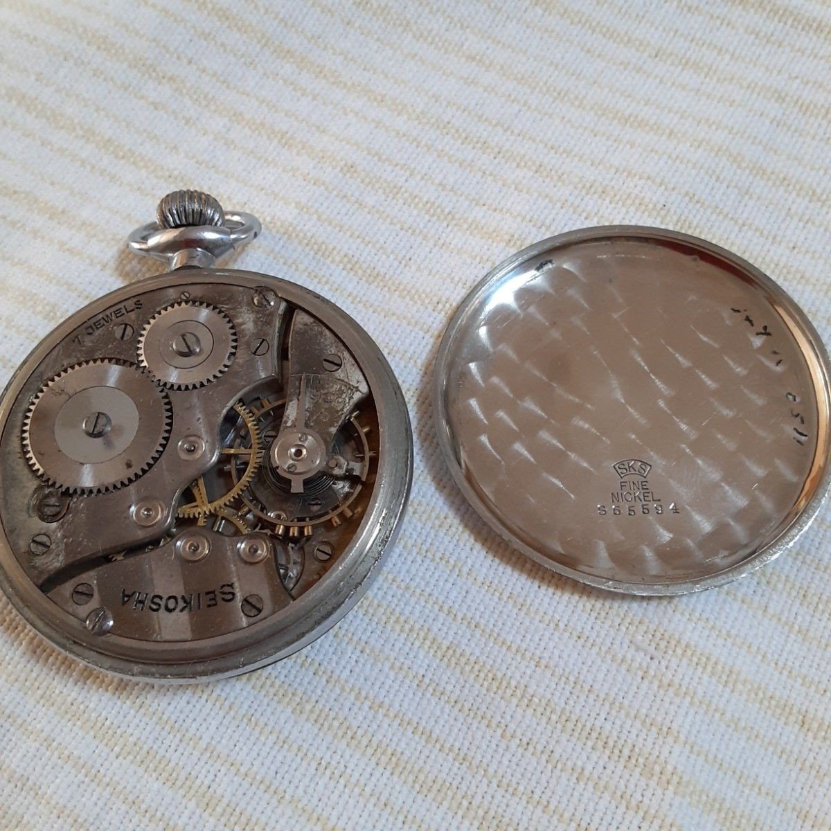 1936 SEIKOSHA 19 Seikosha Pocket Watch SKS Railway Kankyu 7J Hand Wind Japan