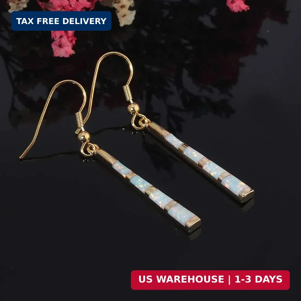 CiNily Opal Drop Earrings – Silver or Gold Plated Dangle Bar Jewelry for Women,