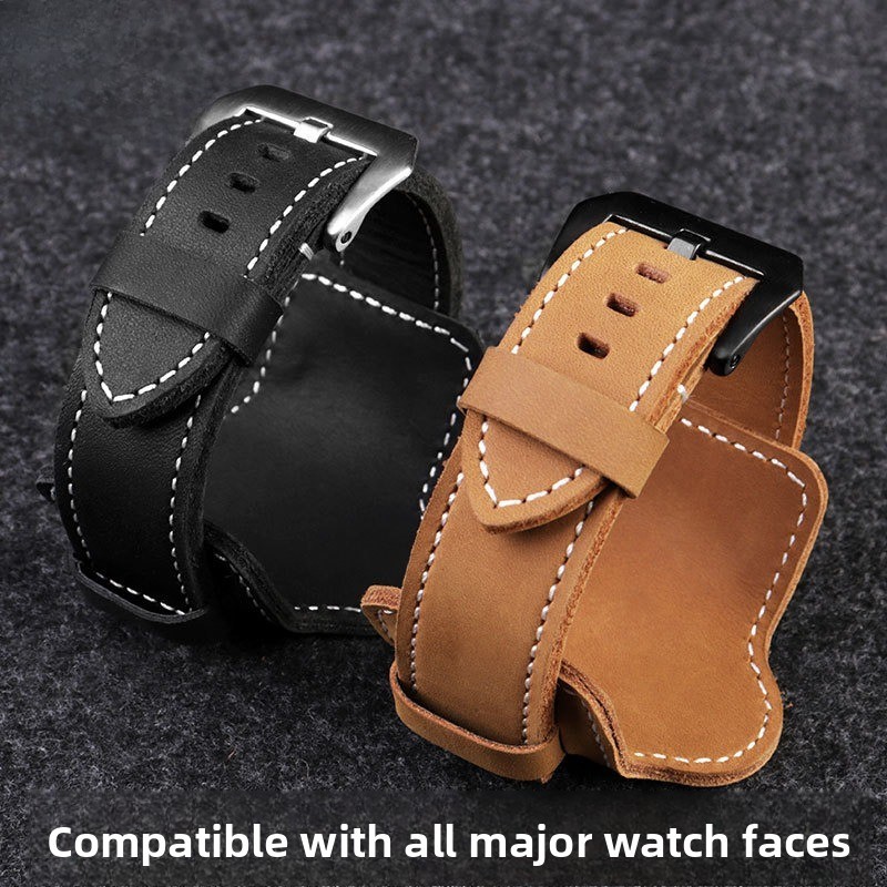 Quality Men’s Rugged Large Genuine Leather Watch Strap Tray Band 20 22 24 26mm