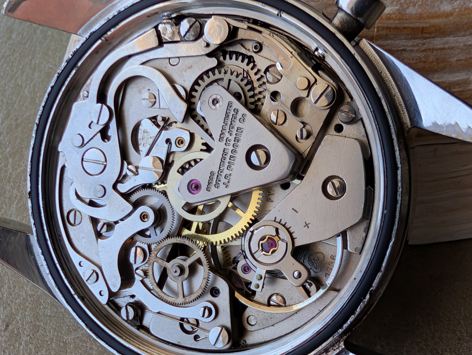 Vintage Paul Peugeot Three-Register Chronograph w/Warm Patina,Valjoux 7736 Mvmt