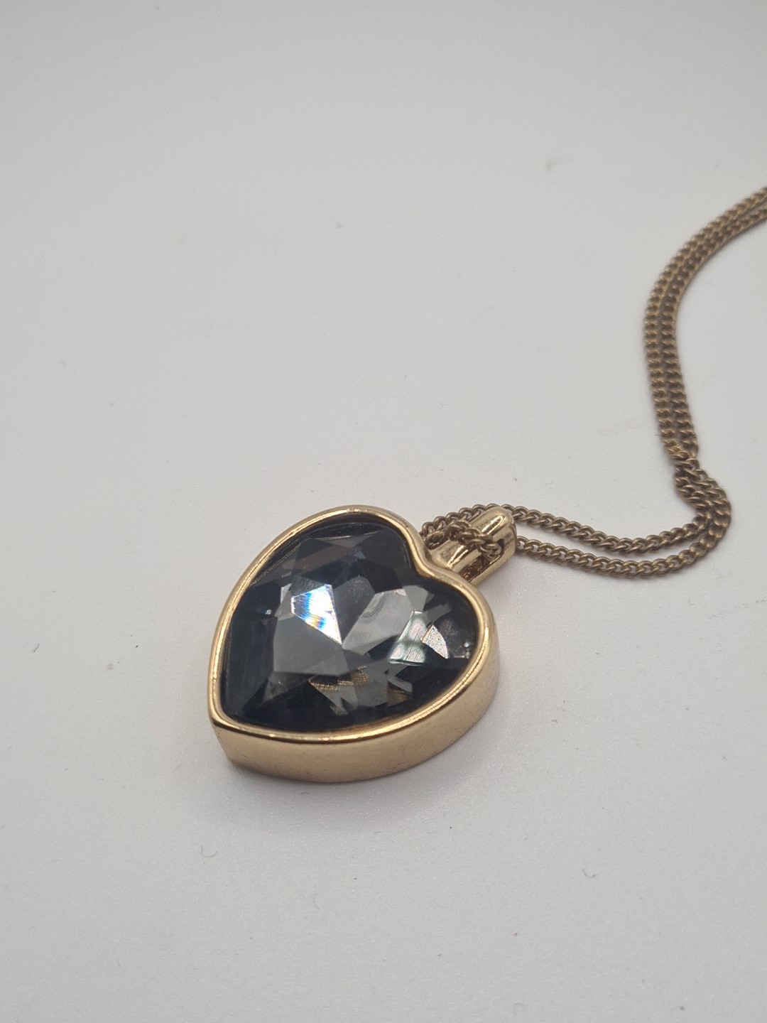 Accessorize Black Glass Heart Pendant Necklace On A Gold Tone Chain