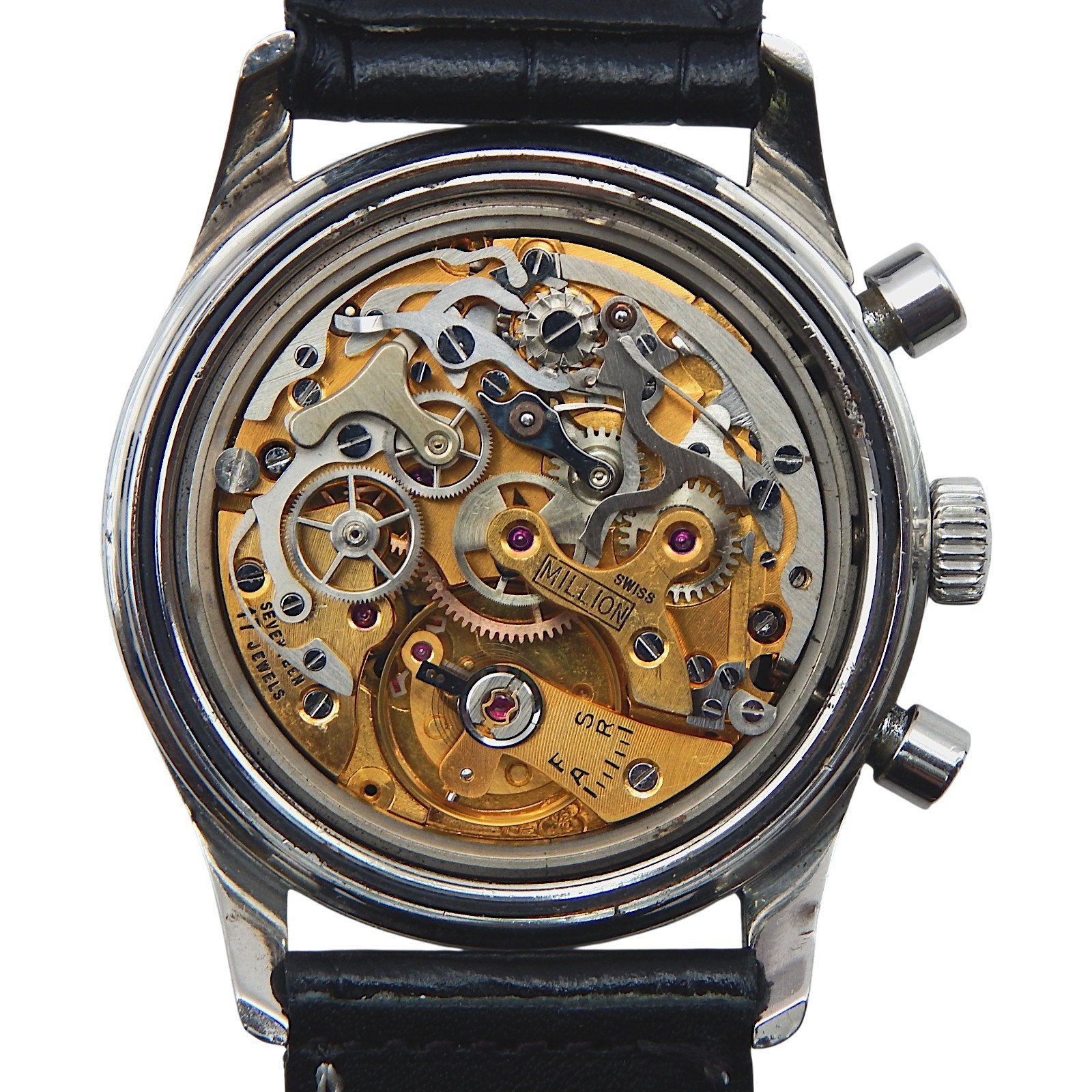 Vintage MILLION Valjoux 72 Chronograph Column Wheel Black Gilt Dial Serviced
