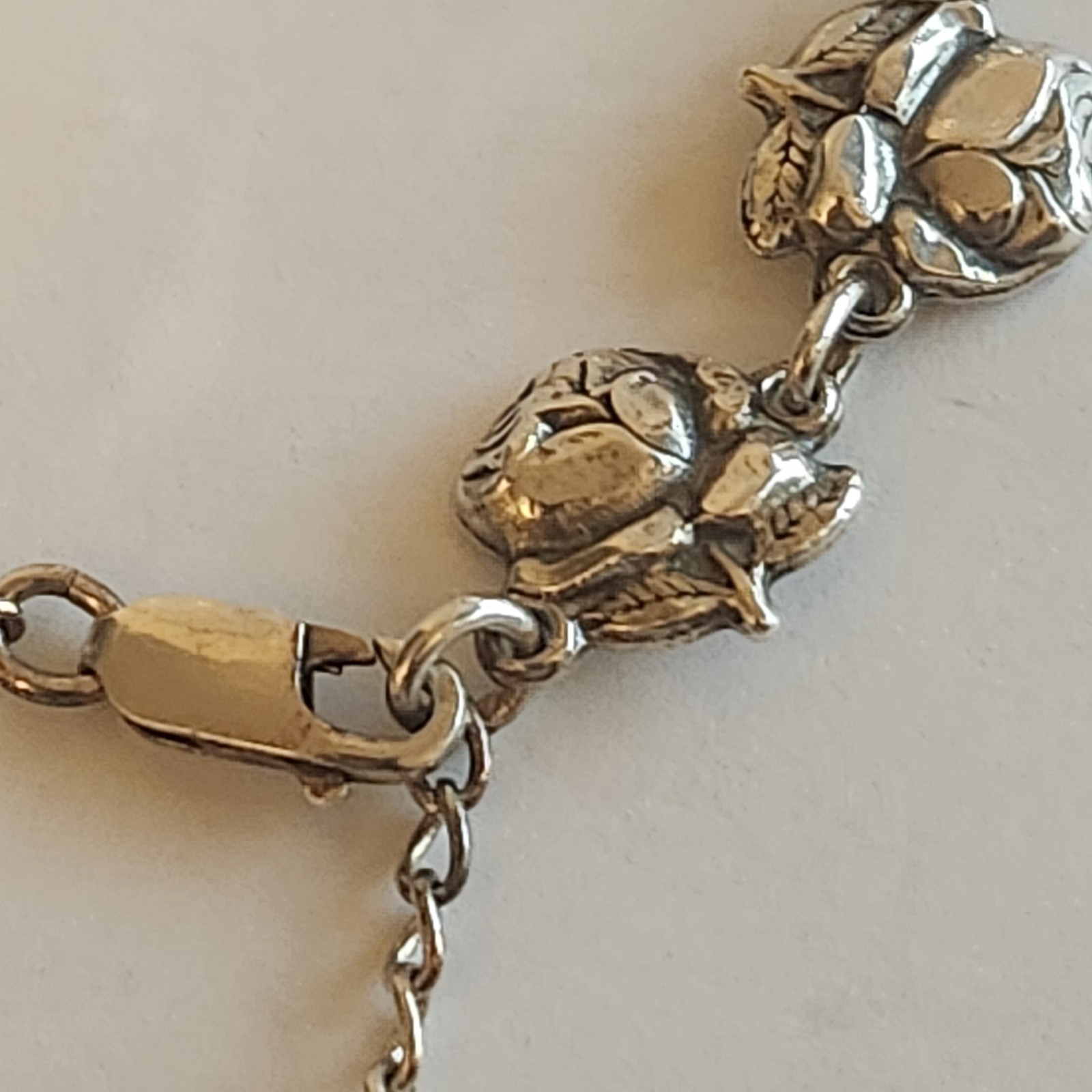 Sterling Silver Vintage Religious Rose Catholic Saint Prayer Bracelet Virgin M