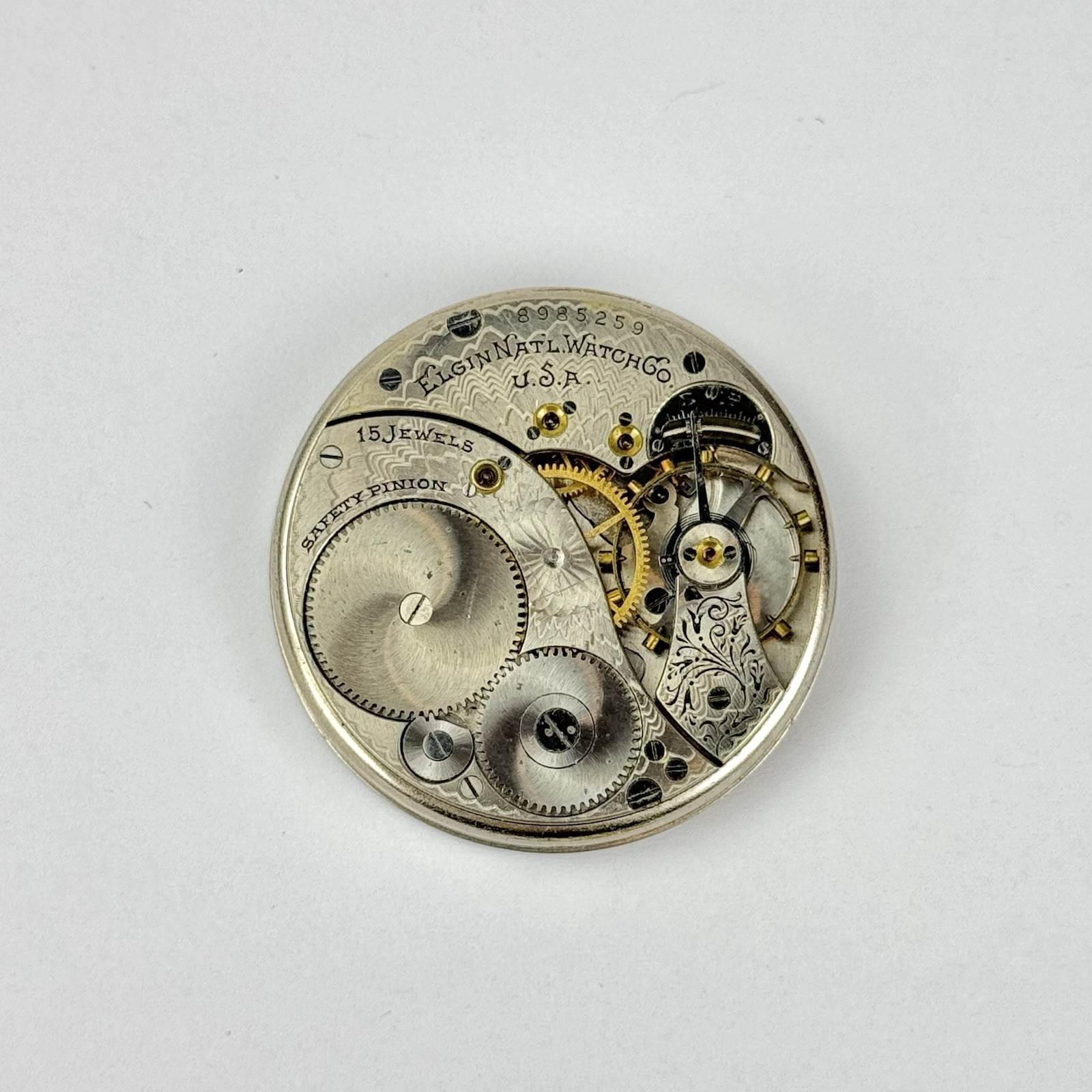Elgin 260 Pocket Watch Movement 1900, 39.7mm 12S, 15j Good Balance Repair (939)