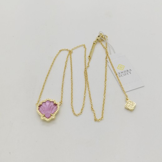 New Kendra Scott Brynne Gold Plated Short Pendant Necklace In Purple Shell