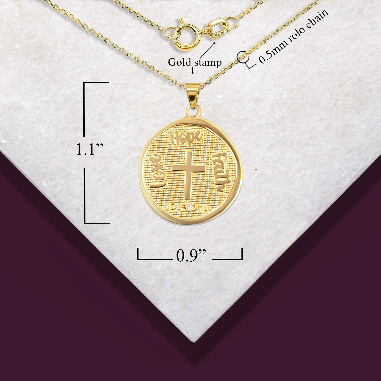 Gold Love,Hope,Faith Prayer Bible Verse 1 Cor 13:13 Necklace (Yellow/Rose/White)