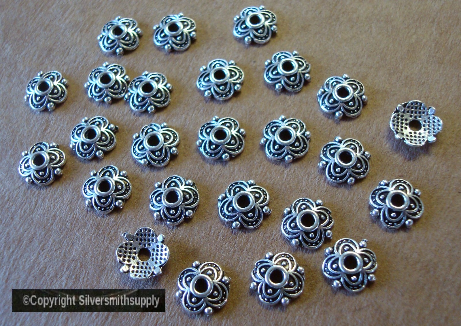 Bead Caps 8mm Filigree 25pcs Silver plated zinc spacer beading supplies FPS160